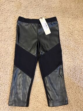 Girls Black Faux Leather Paneled Leggings